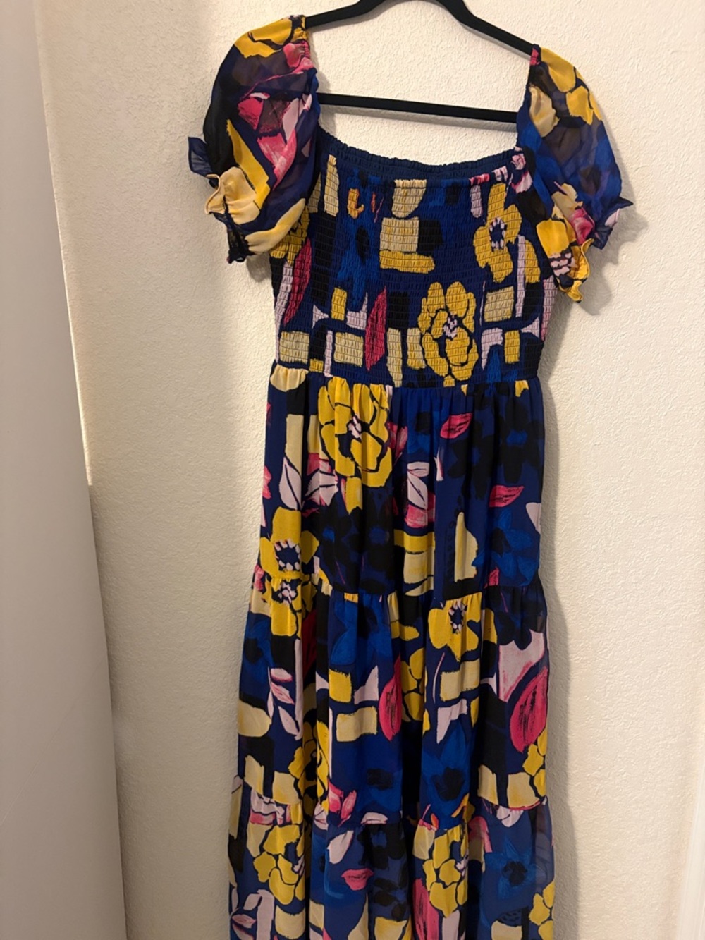 kathy ireland Navy Floral Smocked Maxi Dress with Yellow & Pink Accents